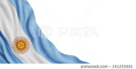 Argentina flag waving with fabric texture isolated on white background with copy space 3D render 141253891