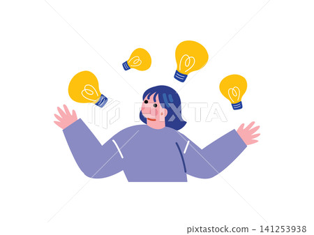 An illustration of a businesswoman having a sudden flash of inspiration. An illustration of a businesswoman having a sudden flash of inspiration. 141253938