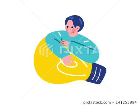 Illustration of a businessman having a sudden flash of inspiration. Illustration of a businessman having a sudden flash of inspiration. 141253984