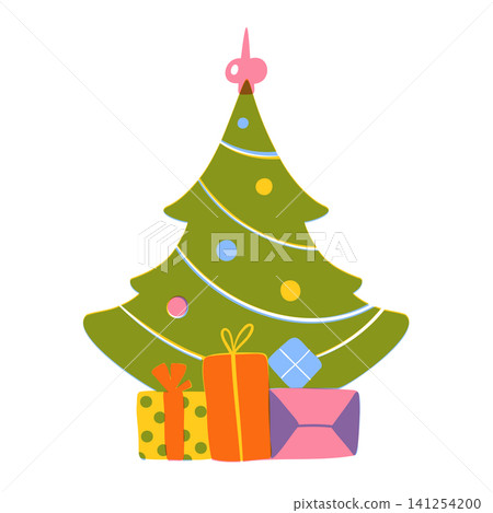 Minimal Christmas Tree with Wrapped Gifts, Hand Drawn Holiday Illustration for Winter Celebration, Greeting Card, Scandinavian Decor and Festive Home Styling Risography Minimal Christmas Tree with Wrapped Gifts, Hand Drawn Holiday Illustration for Winter Celebration, Greeting Card, Scandinavian Decor and Festive Home Styling Risography 141254200