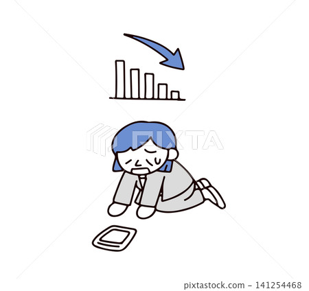 一幅插圖描繪了一位身穿西裝的年輕女子，她因為成績持續下滑而感到沮喪。 141254468