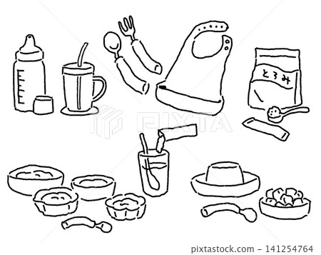膳食援助用品和護理食品套裝,白色背景護理和福利用品材料,線圖 膳食援助用品和護理食品套裝,白色背景護理和福利用品材料,線圖 141254764