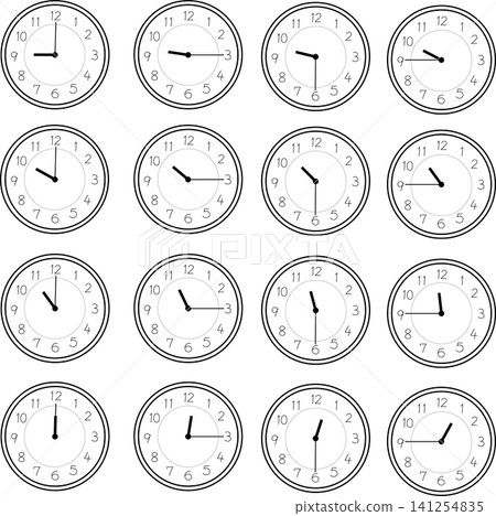 一個顯示9:00到12:00的時脈(線描圖) 一個顯示9:00到12:00的時脈(線描圖) 141254835