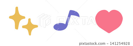 Colorful, hand-drawn style icons featuring glitter, musical notes, and hearts. Colorful, hand-drawn style icons featuring glitter, musical notes, and hearts. 141254928