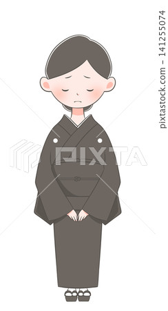 穿著和服喪服的年輕女子的插圖 穿著和服喪服的年輕女子的插圖 141255074