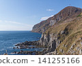 The scenery of Tachimachi Cape, a popular tourist spot in Hakodate, with its beautiful blue autumn sky and towering cliffs. 141255166