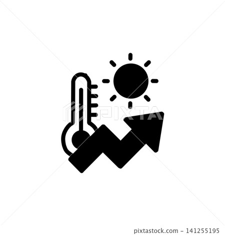 Icons illustrating rising temperatures: summer, heatstroke, extreme heat, weather, graph Icons illustrating rising temperatures: summer, heatstroke, extreme heat, weather, graph 141255195