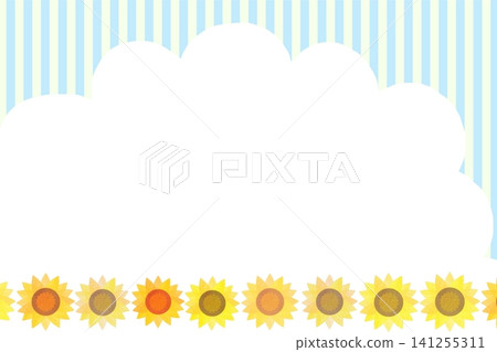 夏日向日葵背景，條紋天空，綠色 141255311