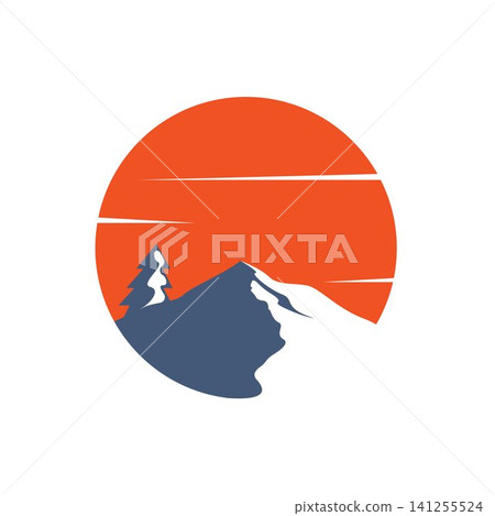 sun and mountains for nature adventure and camping logo icon vector design. sun and mountains for nature adventure and camping logo icon vector design. 141255524