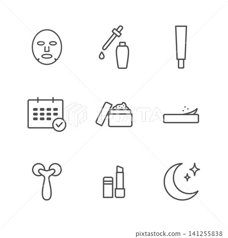 Minimalist line icon set for special nighttime skincare Minimalist line icon set for special nighttime skincare 141255838