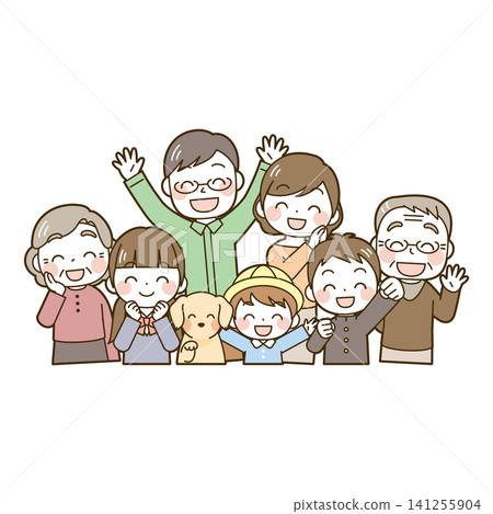 A happy two-generation family (middle schoolers, high schoolers, and toddlers) + dog A happy two-generation family (middle schoolers, high schoolers, and toddlers) + dog 141255904