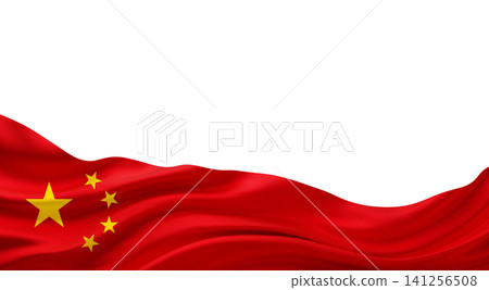 China flag with fabric weave texture waving isolated on white background with copy space 3D render 141256508