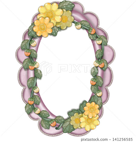 Border oval hand drawn flower Color pastel frames,for frames decorative card,posters, labels and text highlight.	 141256585