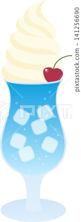 Vector illustration of a float drink | Retro cafe style light blue cream soda Vector illustration of a float drink | Retro cafe style light blue cream soda 141256690