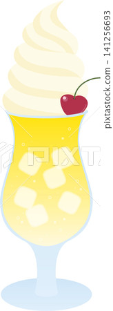 Vector illustration of a float drink | Retro cafe style yellow cream soda Vector illustration of a float drink | Retro cafe style yellow cream soda 141256693