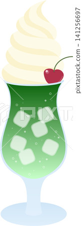 Vector illustration of a float drink | Retro café style rich melon cream soda Vector illustration of a float drink | Retro café style rich melon cream soda 141256697