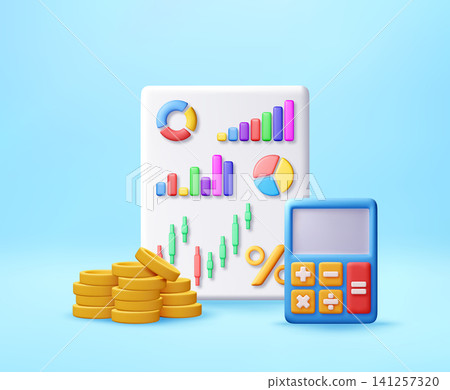 3D financial report with charts and calculator 3D financial report with charts and calculator 141257320
