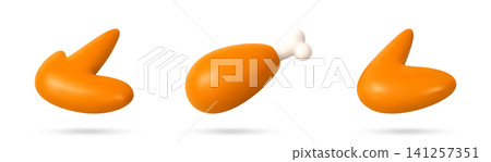 3D Fried chicken leg and wing icons. 3D Fried chicken leg and wing icons. 141257351