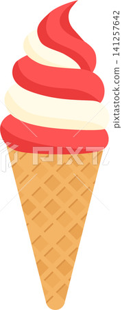 Red and white mixed soft serve ice cream | Vector illustration of an ice cream cone Red and white mixed soft serve ice cream | Vector illustration of an ice cream cone 141257642