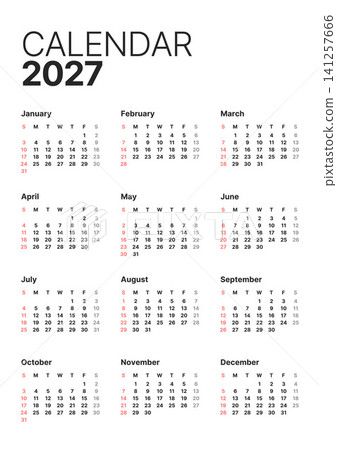 Annual calendar template, one page, Sunday start. Annual calendar template, one page, Sunday start. 141257666