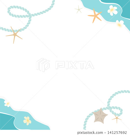 夏季海洋邊框背景插圖(透明,留有空白區域),包含沙灘、繩索、海星和雞蛋花。 夏季海洋邊框背景插圖(透明,留有空白區域),包含沙灘、繩索、海星和雞蛋花。 141257692