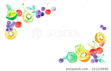 Summer Fruit Watercolor Frame & Headline Design Set | Cherries, Limes, Kiwis, Blueberries Summer Fruit Watercolor Frame & Headline Design Set | Cherries, Limes, Kiwis, Blueberries 141258690