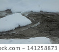 Cold flowing waters of river OStravice with remainders of ice on the surface 141258873