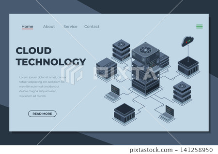 Cloud computing isometric landing page. Cloud storage server. Cloud computing online database technology. Isometric technology Cloud computing isometric landing page. Cloud storage server. Cloud computing online database technology. Isometric technology 141258950