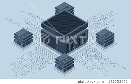 Isometric artificial intelligence server concept. Artificial intelligence concept. Futuristic server. Isometric technology Isometric artificial intelligence server concept. Artificial intelligence concept. Futuristic server. Isometric technology 141258951