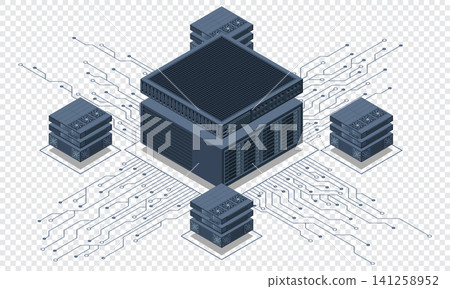 Isometric artificial intelligence server concept. Artificial intelligence concept. Futuristic server. Isometric technology Isometric artificial intelligence server concept. Artificial intelligence concept. Futuristic server. Isometric technology 141258952