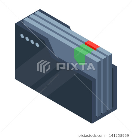 Isometric folder with documents. Document folder isometric. Archive containing documents. Isometric technology Isometric folder with documents. Document folder isometric. Archive containing documents. Isometric technology 141258969