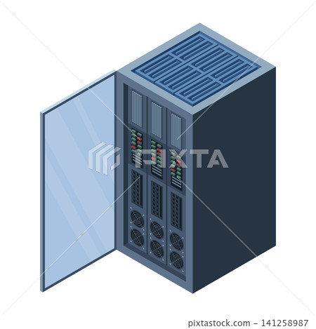 Isometric server. Network technology and hosting server equipment. Computer network technology. Cloud database station. Data storage Isometric server. Network technology and hosting server equipment. Computer network technology. Cloud database station. Data storage 141258987