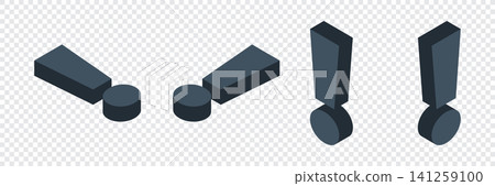 Set of isometric exclamation mark. Exclamation mark sign. Important message or alert info. Warning and attention icon. Vector illustration Set of isometric exclamation mark. Exclamation mark sign. Important message or alert info. Warning and attention icon. Vector illustration 141259100