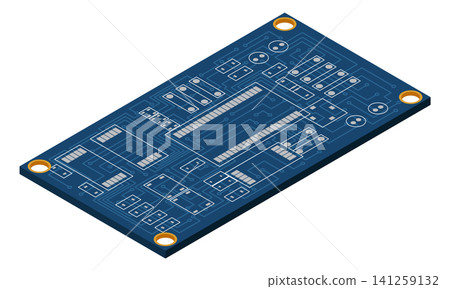 Isometric electronic board. Isometric printed circuit board. Integrated circuit board. Vector illustration Isometric electronic board. Isometric printed circuit board. Integrated circuit board. Vector illustration 141259132