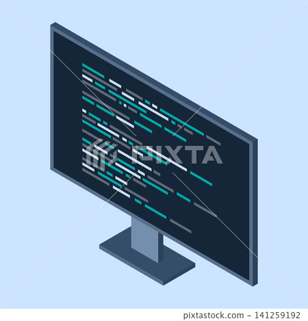 Isometric monitor. Software programming coding concept. Code on computer monitor. Isometric technology. Vector illustration Isometric monitor. Software programming coding concept. Code on computer monitor. Isometric technology. Vector illustration 141259192