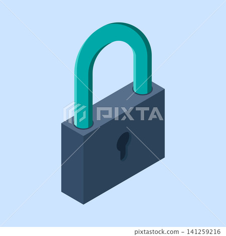Isometric lock. 3D isometric lock. Data access and data security. Cyber security. Isometric technology Isometric lock. 3D isometric lock. Data access and data security. Cyber security. Isometric technology 141259216