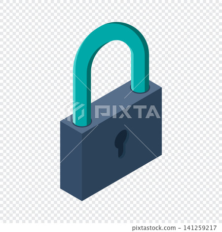 Isometric lock. 3D isometric lock. Data access and data security. Cyber security. Isometric technology Isometric lock. 3D isometric lock. Data access and data security. Cyber security. Isometric technology 141259217