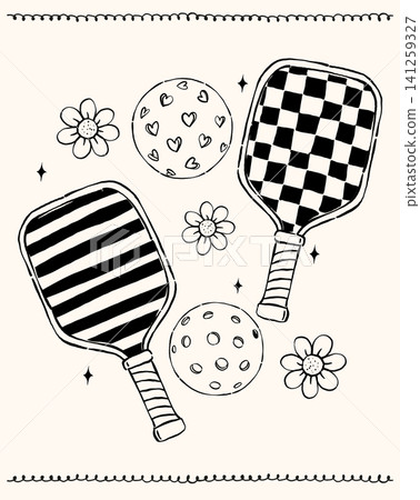 Outline Retro Girly Pickleball Paddles and Balls Hand Drawn Set,pickle ball elements collection Outline Retro Girly Pickleball Paddles and Balls Hand Drawn Set,pickle ball elements collection 141259327