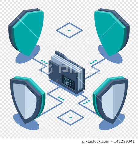 Isometric folder with shield. Data protection. Folder security. Safe documents and folder. Isometric technology Isometric folder with shield. Data protection. Folder security. Safe documents and folder. Isometric technology 141259341