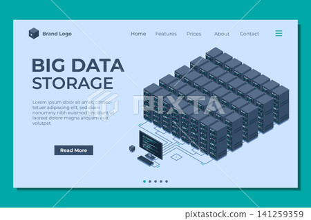 Isometric monitoring big data storage landing page. Data transmission technology. Online hosting technology concept. Isometric technology Isometric monitoring big data storage landing page. Data transmission technology. Online hosting technology concept. Isometric technology 141259359