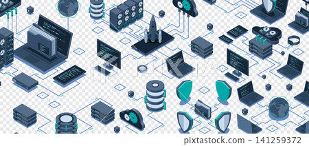Isometric data network management. Cloud storage data and synchronization of devices. Networking, database, cloud storage. Isometric technology Isometric data network management. Cloud storage data and synchronization of devices. Networking, database, cloud storage. Isometric technology 141259372