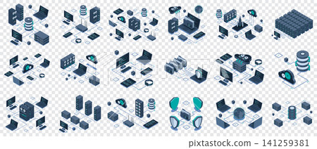Set of isometric modern technology concept for cloud computing, datacenter, database, artificial intelligence, and blockchain technology. Isometric technology Set of isometric modern technology concept for cloud computing, datacenter, database, artificial intelligence, and blockchain technology. Isometric technology 141259381