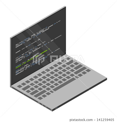 Isometric laptop with program code on screen. Programming concept. Web development. Vector illustration Isometric laptop with program code on screen. Programming concept. Web development. Vector illustration 141259405