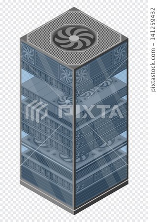 Isometric server. Server racks. Server boxes isolated. Network server room. Computer network technology. Vector illustration 141259432