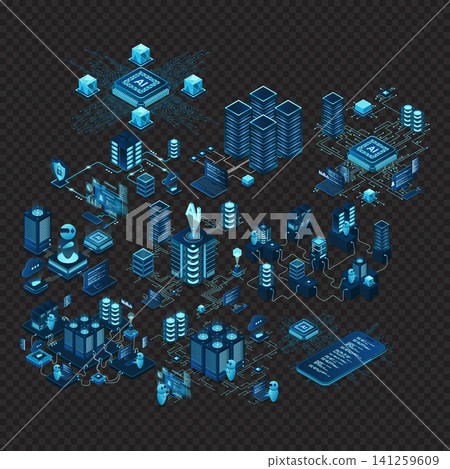 Isometric data network management. Cloud storage data and synchronization of devices. Networking, database, cloud storage. Isometric technology Isometric data network management. Cloud storage data and synchronization of devices. Networking, database, cloud storage. Isometric technology 141259609