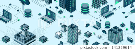 Isometric data network management. Cloud storage data and synchronization of devices. Networking, database, cloud storage. Isometric technology Isometric data network management. Cloud storage data and synchronization of devices. Networking, database, cloud storage. Isometric technology 141259614