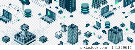 Isometric data network management. Cloud storage data and synchronization of devices. Networking, database, cloud storage. Isometric technology Isometric data network management. Cloud storage data and synchronization of devices. Networking, database, cloud storage. Isometric technology 141259615