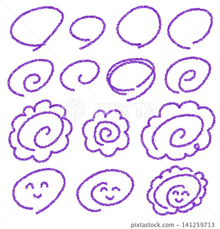 Crayon material, various hand-drawn circles set, test, grading. 141259713