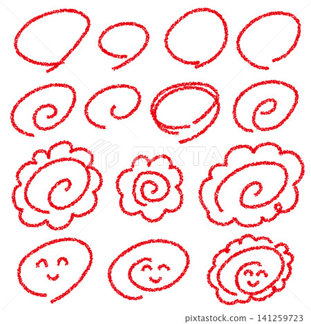 Crayon material, various hand-drawn circles set, test, grading. 141259723