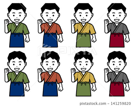 [替代顏色] 一個身穿工作服和圍裙的男人的圖標，他說“我會盡我所能” 141259820